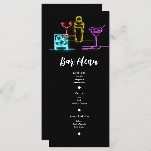 Neon Lights Cocktails Open Bar Menu Mariage (Devant / Derrière)