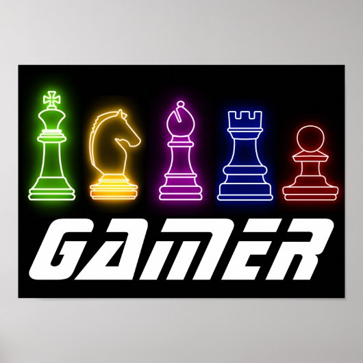 Neon Lights Gamer Chess Chess King Poster (Voorkant)