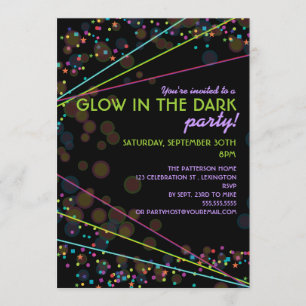 Neon Lights Glow in the Dark Party Invitation Kaart