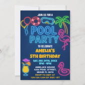 Neon Lights Pool Verjaardag Uitnodiging (Voorkant)