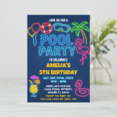 Neon Lights Pool Verjaardag Uitnodiging (Staand voorkant)