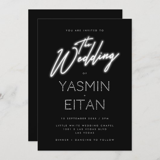 Neon Lights Zwart Wit informele bruiloft Kaart (Voorkant / Achterkant)