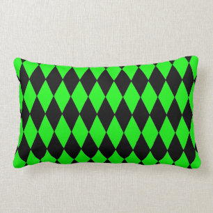 Neon Lime Green en Black Diamond Harlequin Patter Kussen