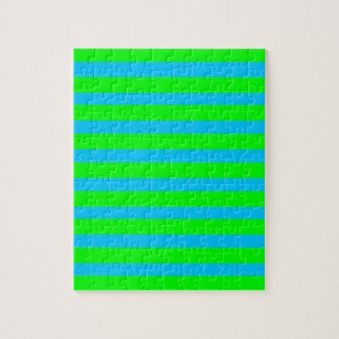 Neon Lime Green en Blauwgroen blauwe strepen Legpuzzel