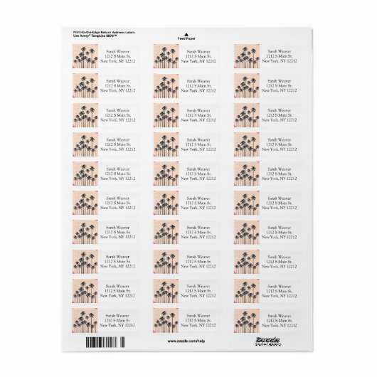 Neon Lined Black Palm Trees on Peach Horizon Etiket (Full Sheet)