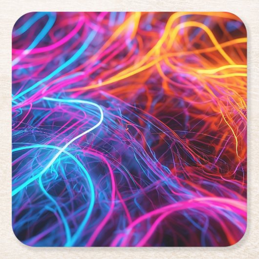 Neon Lines Vierkante Kartonnen Onderzetter (Voorkant)