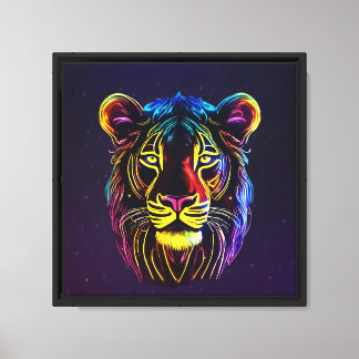 Neon Lion Gezicht Uitgerekt Canvas Print