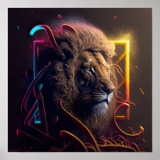 Neon Lion - Motivatie graffiti Style Realism Ca Poster