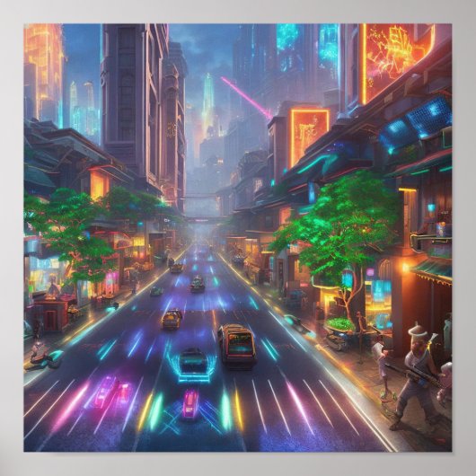 Neon-Lit World of Cyberpunk Bangkok Poster (Voorkant)