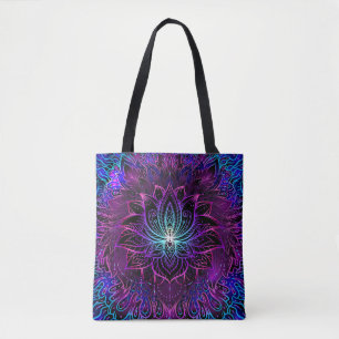 Neon Lotus Bloem Boho Print Draagtas