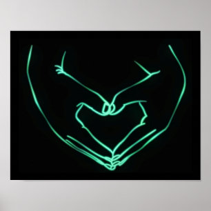 Neon Love Hand Heart Line Art Drawing Cute Modern Poster