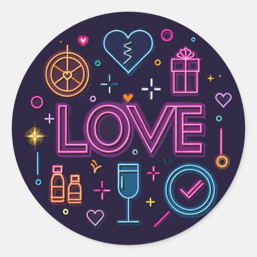 Neon Love Ronde Sticker (Voorkant)