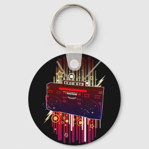 Neon Luidspreker Kunst met Kleurrijke Retro Muziek Sleutelhanger