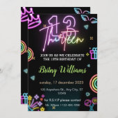 Neon Lumière 13e anniversaire Invitation (Devant / Derrière)