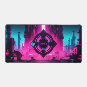 Neon Magenta Cyaan Cyberpunk Stad Gamer Bureaumat