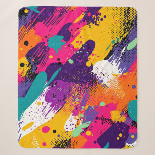 Neon Magenta Paarse Grunge Verfspatten Sherpa Deken
