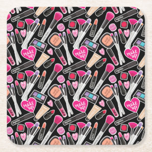Neon Makeup Pattern Vierkante Kartonnen Onderzetter