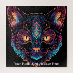 Neon Mandala Cat Legpuzzel