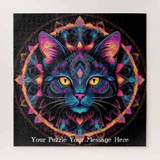 Neon Mandala Cat Legpuzzel