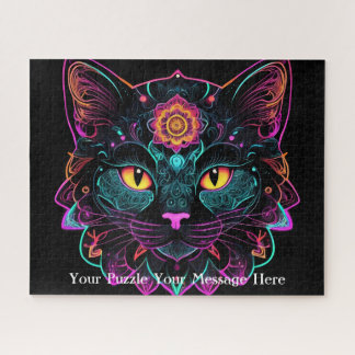 Neon Mandala Cat Legpuzzel