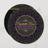 Neon Mandala Super Bat mitzvah Round Invitation (Devant / Derrière)