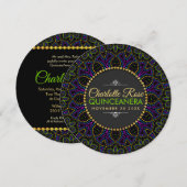Neon Mandala Super Quinceañera Round Invitation (Devant / Derrière)