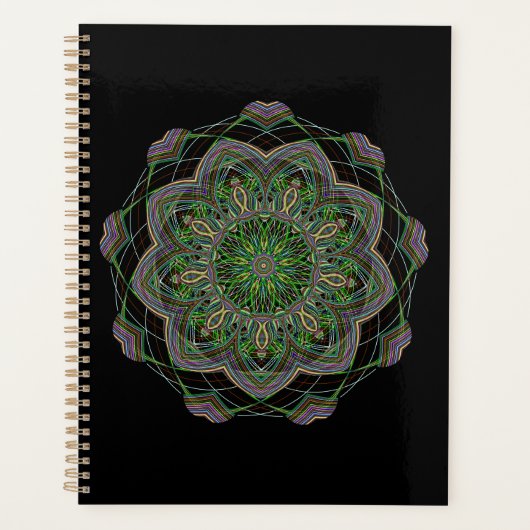 Neon Mandala Trippy Fractal Art Rosette Pattern Planner (Voorkant)