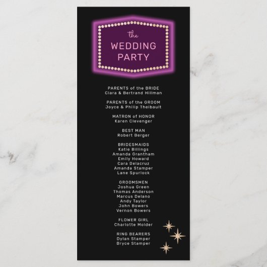 Neon Marquee tekent bruiloft in Las Vegas Programma (Achterkant)