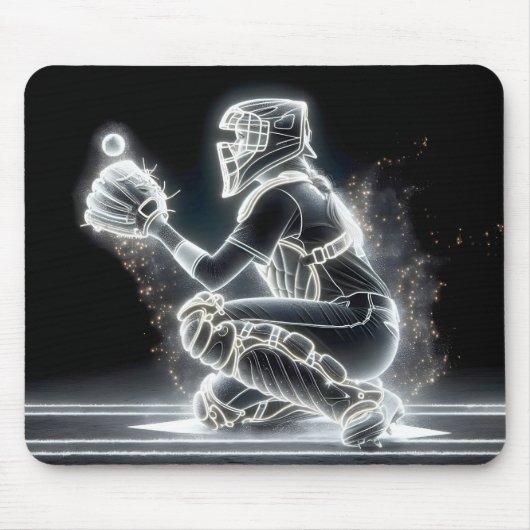 Neon Meisje Baseball Catcher Muismat (Voorkant)