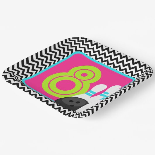 Neon Meisje Chevron Bowling Verjaardagspapier Bord (Gebogen)