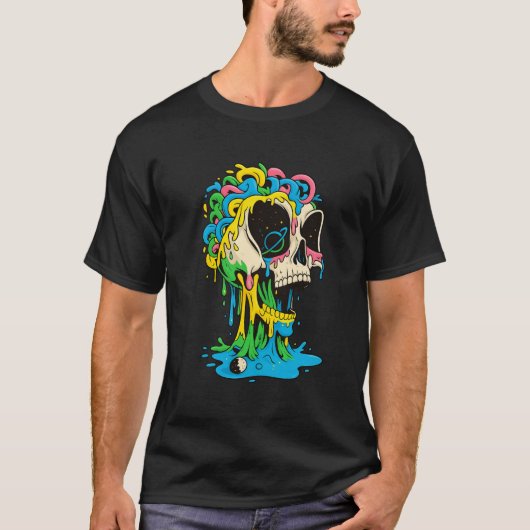 Neon Melted Skull Art T-Shirt (Devant)