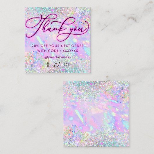 neon merci parties scintillant opal texture carte  (Devant / Derrière)