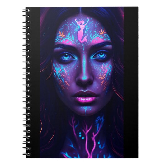 Neon Mermaid Face Art Notitieboek (Voorkant)