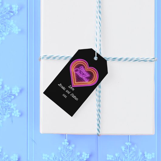 Neon Merry Christmas gepersonaliseerd Cadeaulabel