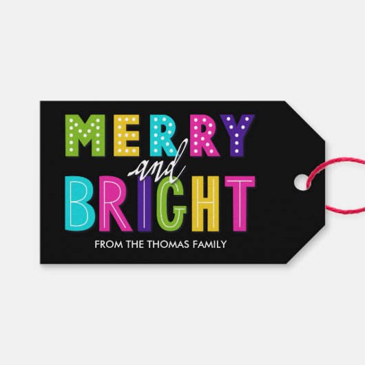 Neon Merry en Bright Cadeaulabel (Voorkant (Horizontaal))