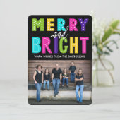 Neon Merry en Bright Feestdagenkaart (Staand voorkant)
