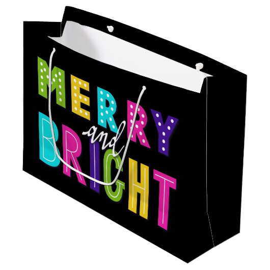 Neon Merry en Bright Large Cadeauzakje (Voorkant Gekanteld)