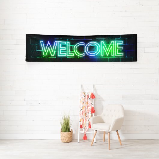Neon met welkomstbanner spandoek (Insitu)