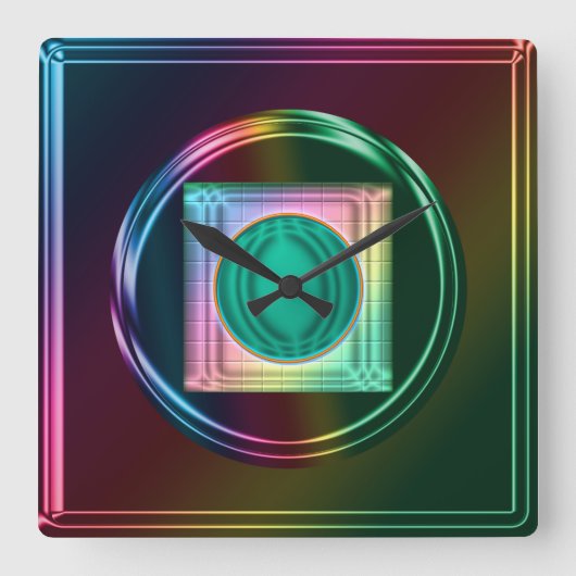Neon, Metallic regenboog, Funky Abstract Clock Vierkante Klok (Voorkant)