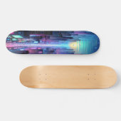 "Neon Metropolis: Cyberpunk Stad Skateboard (Horizontaal)