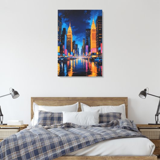 Neon Metropolis - Levendige Nightscape Art Canvas Afdruk (Insitu (Slaapkamer))
