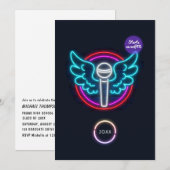 Neon Microphone Graduation Party Invitation (Devant / Derrière)