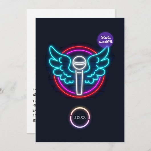 Neon Microphone Graduation Party Invitation (Devant / Derrière)