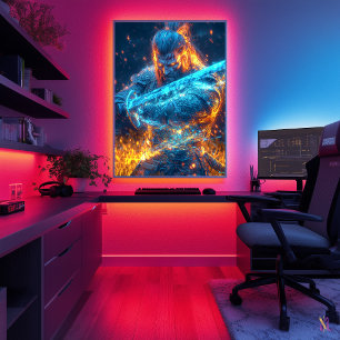 Neon middeleeuwse krijger - Cyber-Fantasy Knight Poster