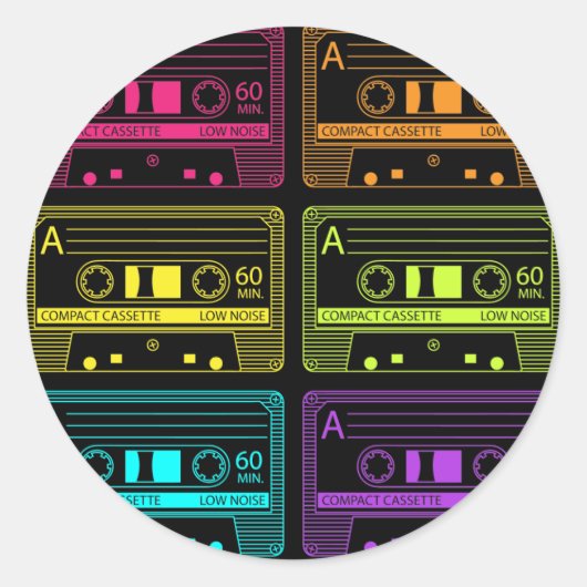 Neon Mix Tapes Ronde Sticker (Voorkant)