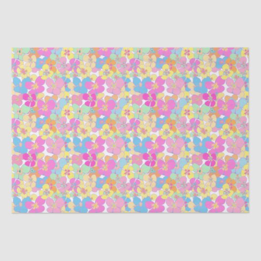 Neon Modern Retro Bloemen Pansy Roze Tissuepapier (Voorkant)