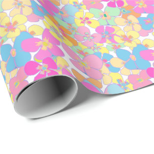 Neon Moderne Retro Bloemen Pansy Cadeaupapier