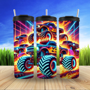 Neon Monster Truck Racing Flames Thrill Thermosbeker