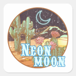 Neon Moon Retro Western Vierkante Sticker