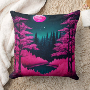 Neon Moonlit Forest Fantasy Art Kussen